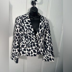 Christine Phillipe Black White Animal Print Cotton Spandex Jacket Size 8 EUC